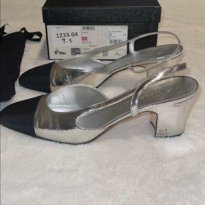 Chanel Silver Leather Slingback Pumps
